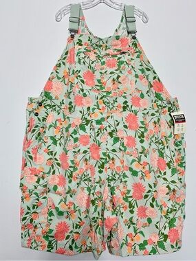 NWT 4X x10” Inseam Duluth Heirloom Gardening Short Overalls Mint Summer Dahlia